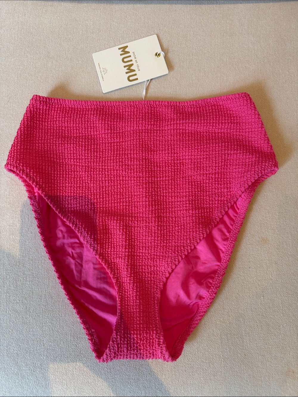 Show Me Your MuMu Hot Pink Textured High-Waist Bikini Bottoms